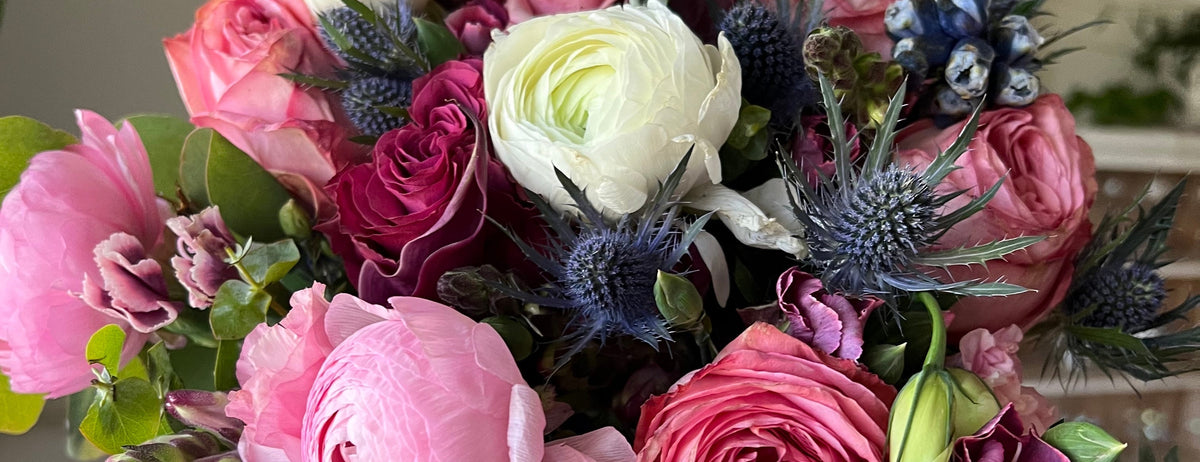 Close up of a colorful flower bouquet on trend for 2023