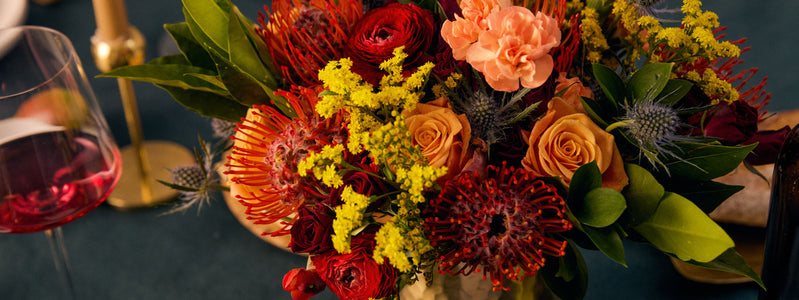 Close up of a fall centerpiece by UrbanStems.