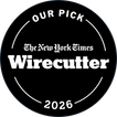Circular badge with 'Our Pick' text from The New York Times Wirecutter for 2026 on a black background