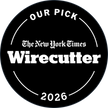 Circular badge with 'Our Pick' text from The New York Times Wirecutter for 2026 on a black background