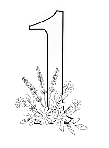 Number '1' with floral design on a white background