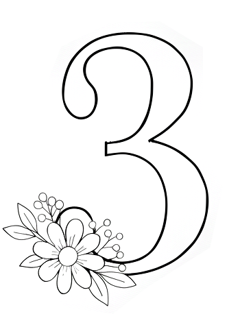 Black and white number '3' with floral design on a white background
