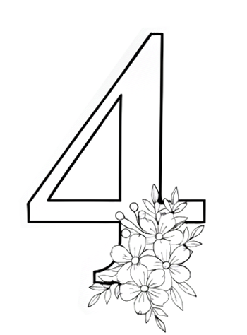 Number 4 with floral design on a white background